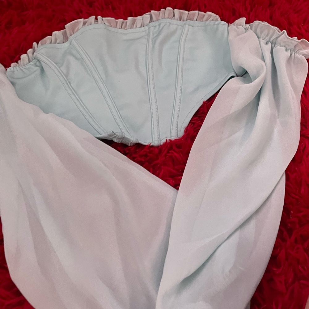 Princess core blue shoulderless top with see through sleeves